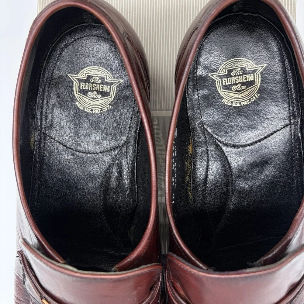 Vtg Florsheim Mens 10 3E EEE Loafers Dress Shoes Burgundy Leather Slip On Buckle